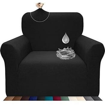 Luxurlife 1 Piece Water Repellent Armchair Cover for Living Room High Stretch Sofa Cover Slipcover Non Slip Furniture Protector for Kids Pets with Elastic Bottom (1 Seater, Black)