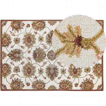 Oriental Pattern Area Rug 140 x 200 cm Thick Dense Pile Beige and Brown Wool