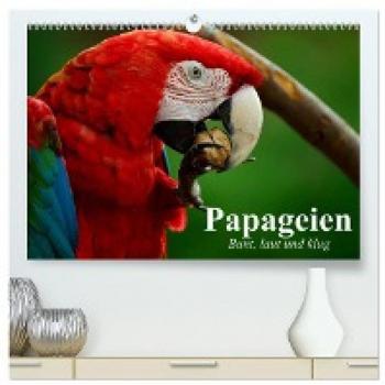 Papageien. Bunt laut und klug (hochwertiger Premium Wandkalender 2024 DIN A2 quer) Kunstdruck in Hochglanz