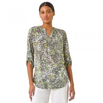 Women's Lime Animal Print V-Neck Shirt Size 18