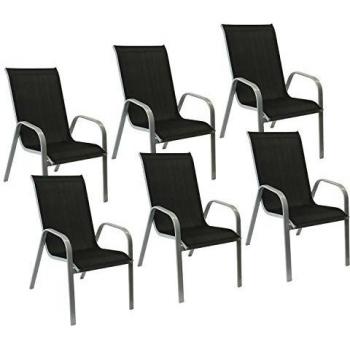 Set de 6 chaises Marbella en textilène noir avec structure en aluminium gris