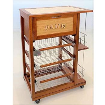 Carrello cucina salvaspazio in legno cassetti con ruote portapane portafrutta Ciliegio