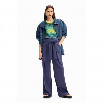 Calças de Algodão Azul Desigual Wide Leg XL