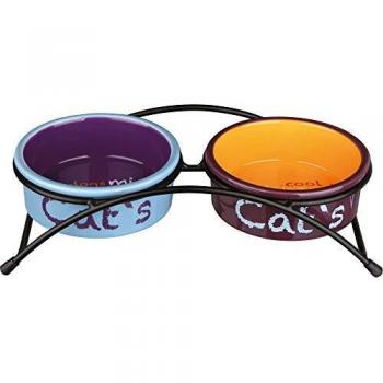 Trixie 24791 Raised Cat Bowl Set with Stand Two-Pack 0.3l/12cm Ceramic Cat Bowls