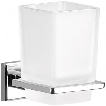 Portaspazzolino da parete per Bagno cromato con bicchiere in Vetro