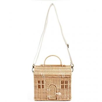 Women's Summer Beach Straw House-Shaped Wicker Shoulder Bag (Handmade)
