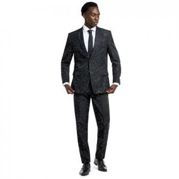 Men’s Glitzy Black Sparkle Modern Fit Suit with Matching Tie – Size 36 (Regular)