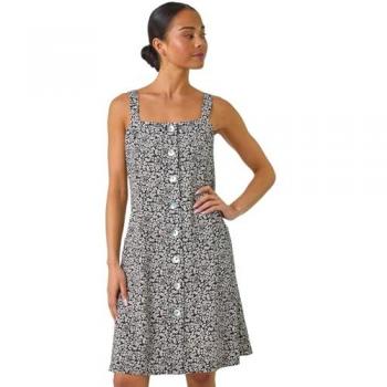 Petite Floral Ditsy Button Dress, Size 18 (Black)