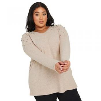 Pull Chic Yours Curve 50-52 Marron avec Perles