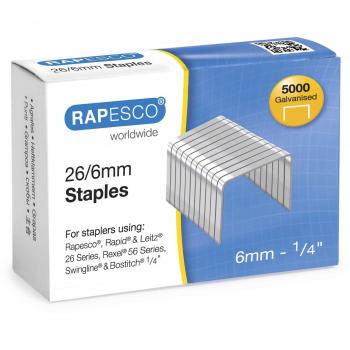 Rapesco S11662Z3 Type 26/6 mm No.56 Galvanised Staples Pack of 5000