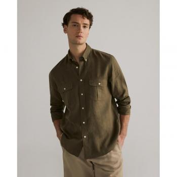 Lloyd's Camisa de hombre de lino con manga larga y bolsillos