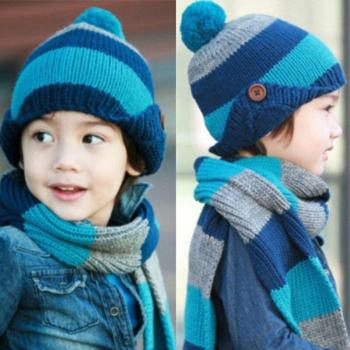 MZ0014 Kit de Moda Norteamericana para Niños: Rayas, Beanie y Bufanda