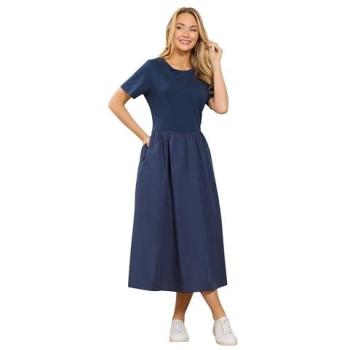 Cotton Mid Navy Midi Dress, Short Sleeves – Women's Size 12