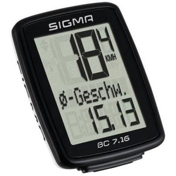 Compteur de Vélo SIGMA BC 7.16 noir avec Capteur de Roue et Fonction Rythme Cardiaque