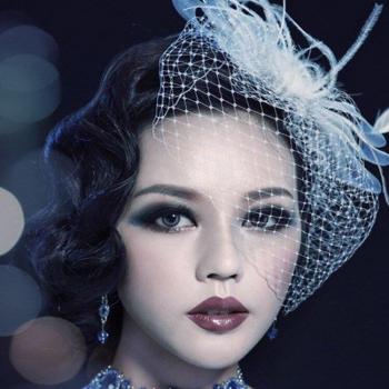 Chic Black Bridal Hats with Face Veil and Dot Net