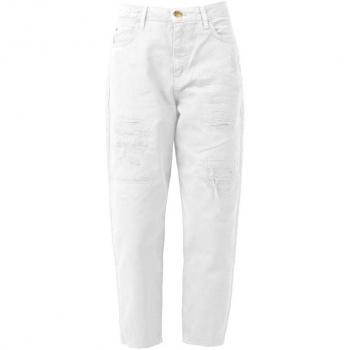 Katoenen Jeans met Hoge Taille en Scheuren