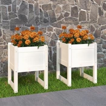 Bacs à Fleurs 2× vieXL – Bois Pin, Taille 40x40x52,5 cm, Couleur Blanc