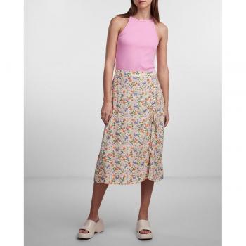 Pieces Falda Midi con Cintura Alta y Abertura Lateral