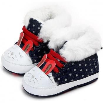 Newborn Girls' Warm Winter Boots with Dot Print 0-12M