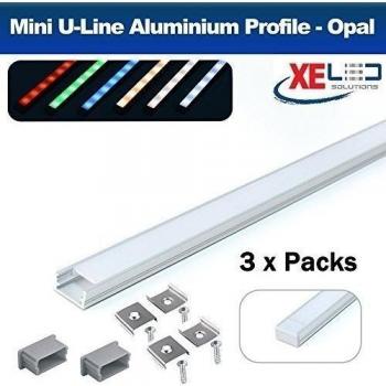 Mini Canal Aluminio U-Line 2 m con Difusor Lejía – Pack de 3 piezas