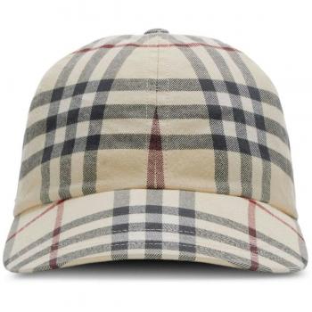 Gray Burberry Women's Cotton Baseball Cap with Check Motif, Size Small