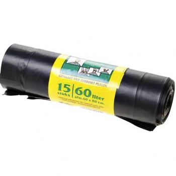 Komo Vuilniszak 60 liter zwart met trekband rol à 15 stuks
