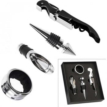4pcs Wine Accessory Set with Bottle Opener and Stopper in Stainless Steel