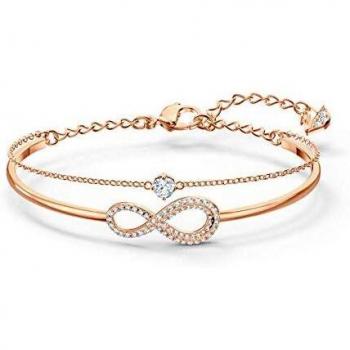 Bracciale Rigido con Catena Morbida Swarovski, Placcato Oro Rosa, Bianco