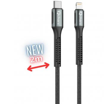 Prague Qchar USB-C a Lightning Cable 2 m, 20 W, Trenzado Negro