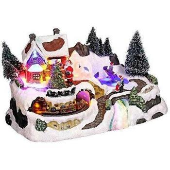 Decoración de Tren Navideño con Luces y Pueblo