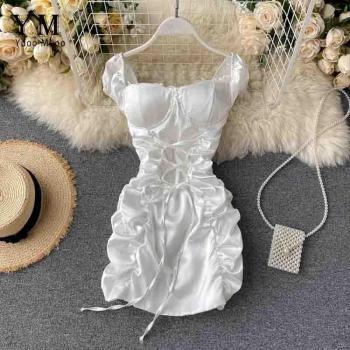 Vestido Acanalado Mini Sexy para Mujer Verano Rosa y Blanco