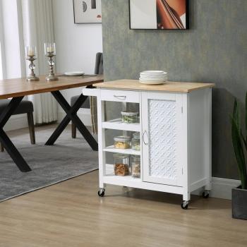 HOMCOM Embossed Door Kitchen Cart
