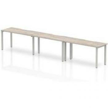 Evolve Plus 1400mm Single Row 3 Person Desk Grey Oak Top Silver Frame
