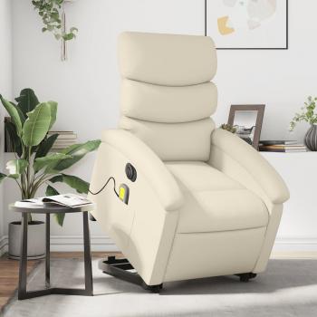 Chaise Relaxation Inclinable avec Massage Électrique et Réglages Dossier/Repose-pieds, Siège Moderne en Similicuir Crème