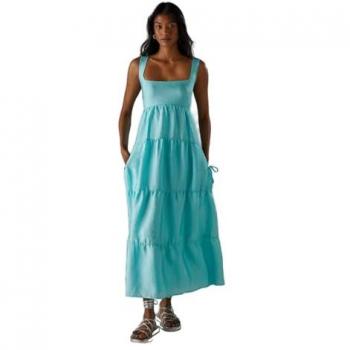 Women's Aqua Square Neck Smock Midi Dress with Pocket