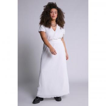 Abito plissettato effetto incrociato, Donna, Beige, Taglia 60/62, Poliestere