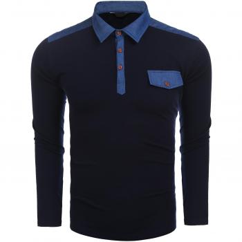 Finejo Herren Poloshirt Langarm Einfarbig Winter Polo Kragen Freizeit Sport Men's Polohemd (L, Blau D)