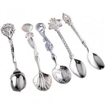 Cucharas de hogar con forma antigua para café y té, 5 piezas