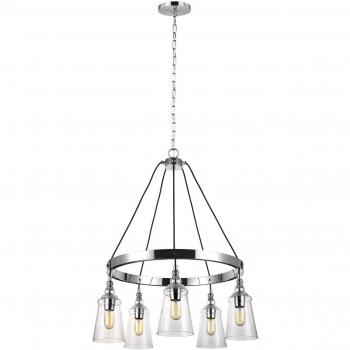 Loras 5-Light Chrome Chandelier with Glass Diffusers, 72.7 cm