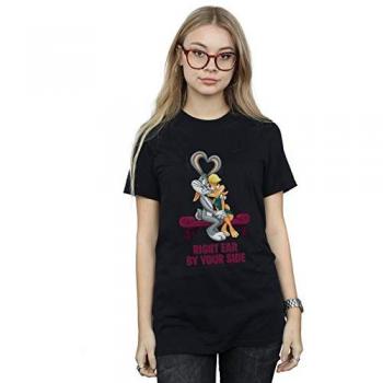 Looney Tunes Women's Bugs And Lola Valentine’s Cuddle Cotton Boyfriend T-Shirt L Black