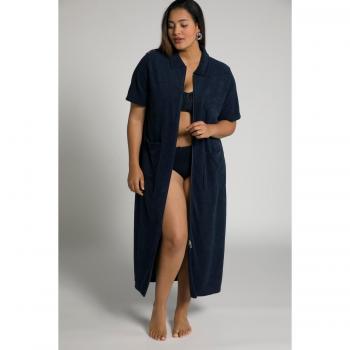 Accappatoio donna in spugna blu, cerniera, colletto da camicia, taglia 56/58, cotone/poliestere