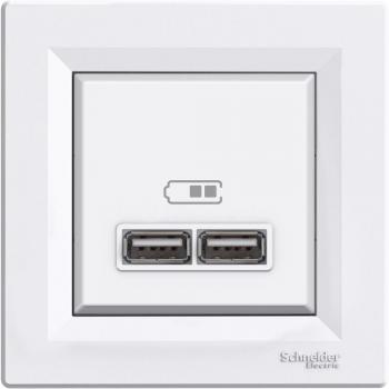 Chargeur USB 2×2,1 A Blanc Schneider Asfora – Encastré – IP20