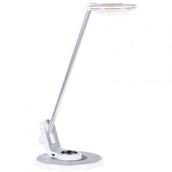 Lampe de travail Corvus : aluminium et granit blanc‑argenté, 45 cm, LED + USB