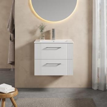 Balterley Classic 2-Drawer Wall Hung Vanity – 600 mm, Satin White, Minimalist Basin