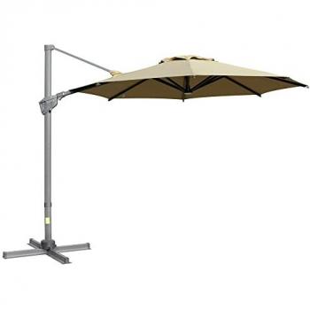 Sombrilla Roma 298 cm – Paraguas Ajustable de Manivela, Estructura en Aluminio, Acabado Caqui