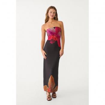 Elegant Black Off‑Shoulder Flowered Dress – Large