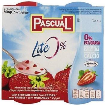 Pascual, Yogur natural 0% con fresas y calcio 4x125 g