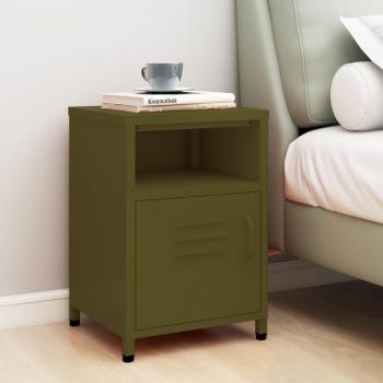 Mesa de Cabeceira em Aço VidaXL Verde Azeitona 35x35x51cm