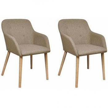 Sillas de comedor 2 uds de tela y madera de roble beige