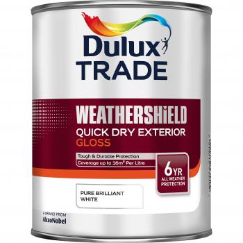 Dulux Trade WeatherShield Quick-Drying Exterior Gloss – Pure Brilliant White 1L Pack